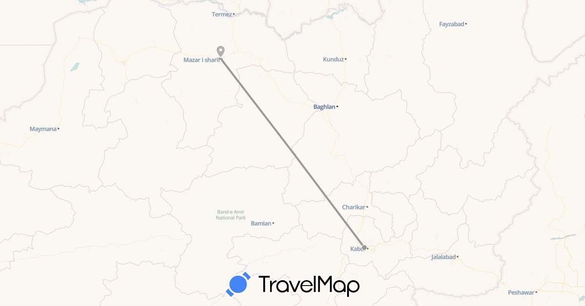 TravelMap itinerary: driving, plane in Afghanistan (Asia)